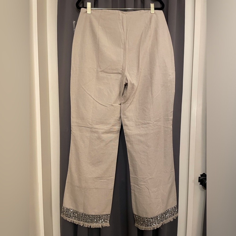 Venus Pants Beaded Linen Blend Bohemian Tan Size 8 - Picture 5 of 16